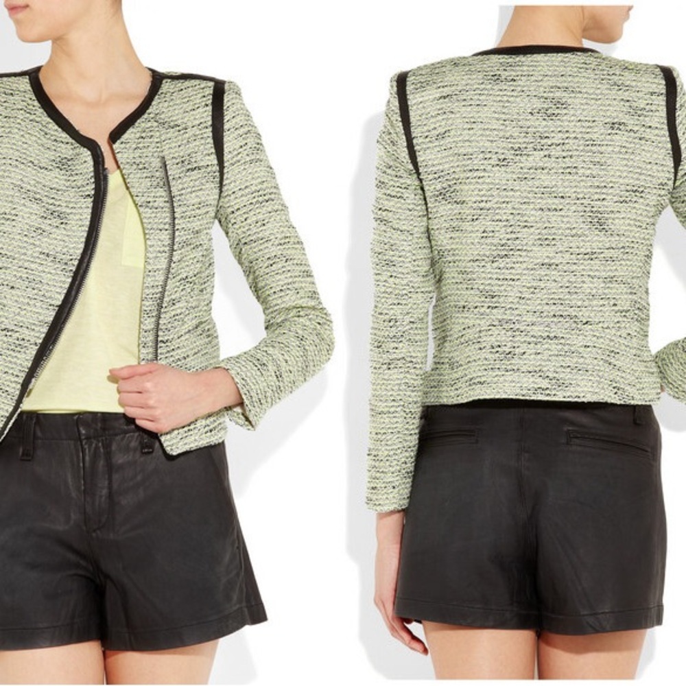 Sandro Paris Women's Tweed Blazer with Black and Green Trim